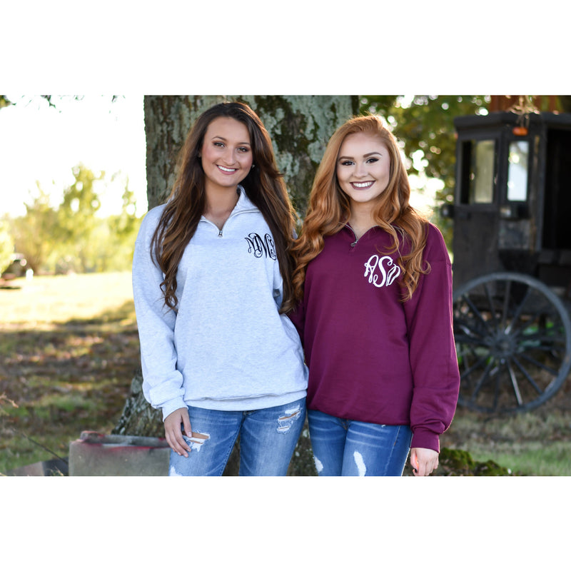 Quarter Zip Monogrammed Sweatshirt ~ 1/4 Zip Monogram Pullover Sweater ~ Gift for Her - My Southern Charm